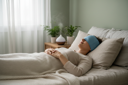 Persona usando gorro Migrazen 180 para alivio de migraña