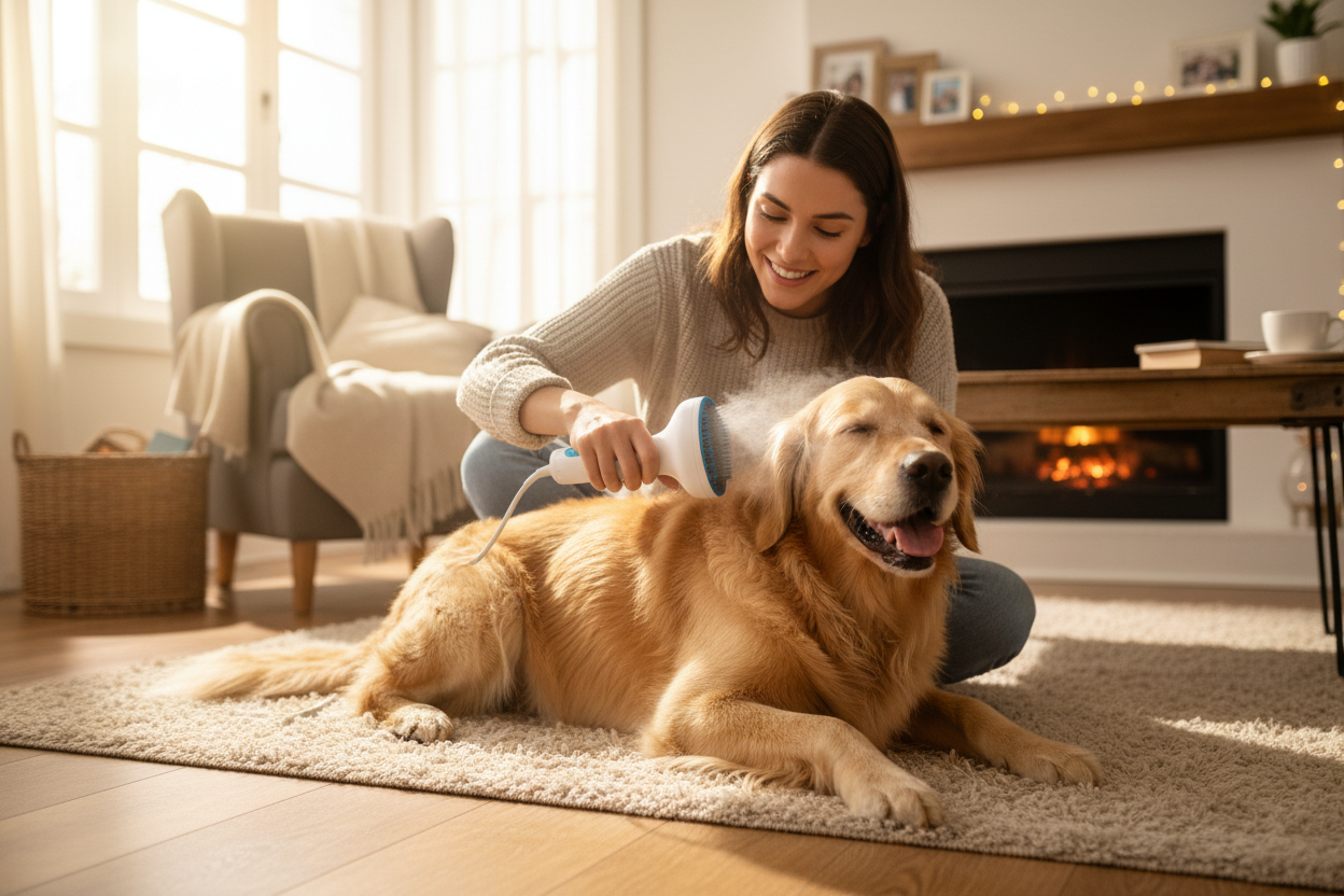 Mascota siendo aseada con PetLuxe